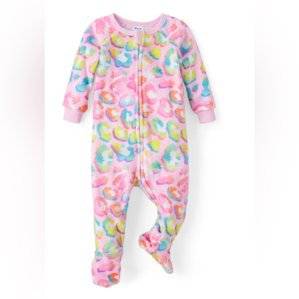 Baby And Toddler Girls Rainbow Leopard Fleece One Piece Pajamas - Cameo